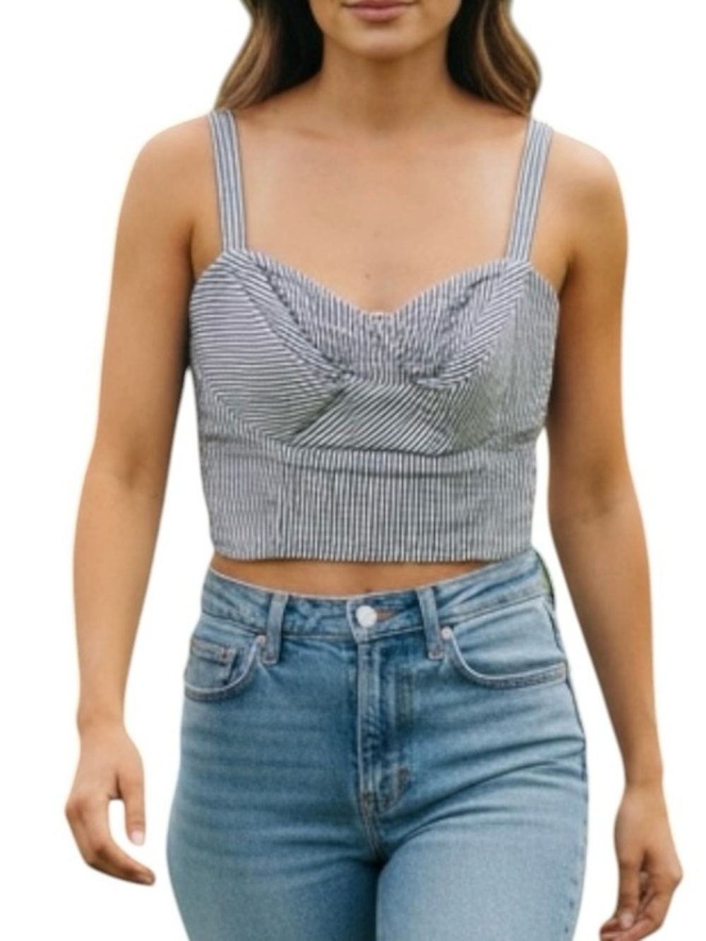 Trashy Dova By Candice Gwinn Cropped Top Womens 4 Seersucker Stripes 100% Cotton